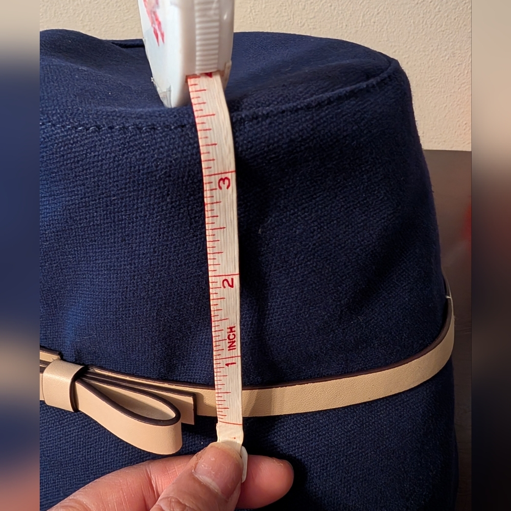 NWT Kate Spade Hats Off Bucket Hat Bonded Canvas Navy Blue Tan Leather Trim - Picture 4 of 12